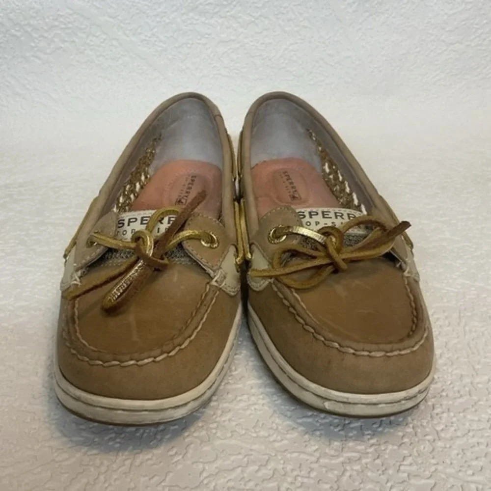 Sperry Top Sider Angelfish Tan/Gold Cage Boat Shoe Women 7M China Leather/Fabric